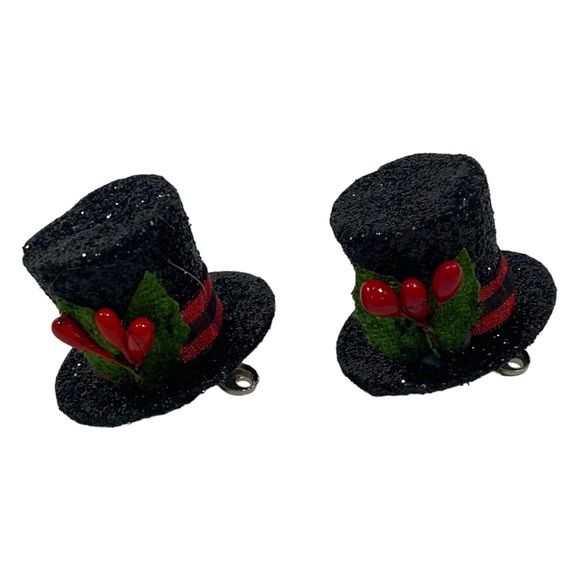 Red Black Buffalo Check Christmas Gift Present Ornament, Snowman Hats - Picture 6 of 10